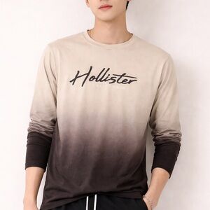 Hollister Men’s Beige-to-Brown Ombre Long-Sleeve Crew